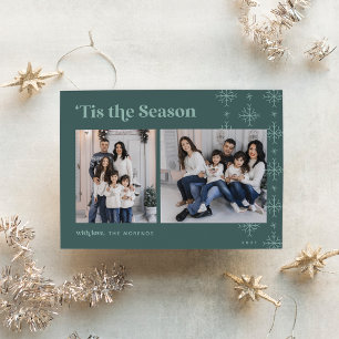 Tis the Season Modern Snowflakes Photo Holiday Card