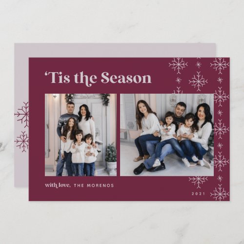 Tis the Season  Modern Snowflakes Photo Holiday Card