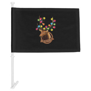 Tis The Season Mounted Reindeer With Christmas Lig Car Flag