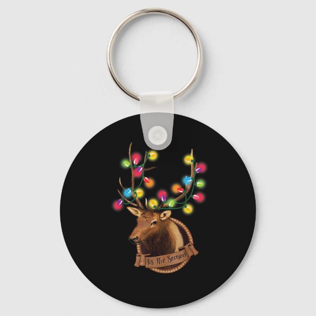 Tis The Season Mounted Reindeer With Christmas Lig Keychain (Front)