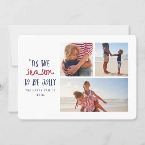 tis the season multi 3 photo family christmas holiday card