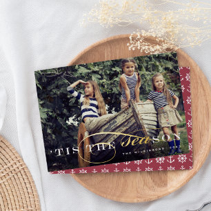 Tis the Season Nautical Christmas Photo Foil Holiday Card