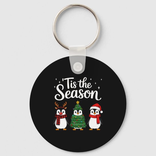 Tis The Season Penguin Christmas Santa Long Sleeve Keychain (Front)