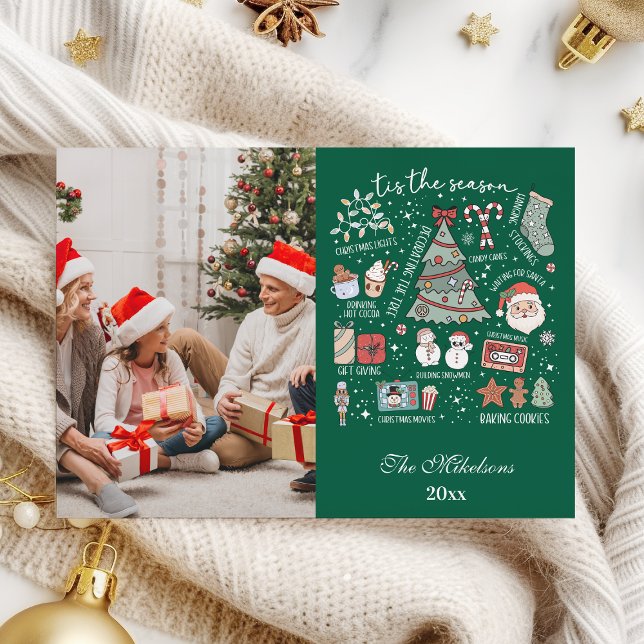 Tis The Season Photo  Retro Green Christmas Holiday Card (Creator Uploaded)