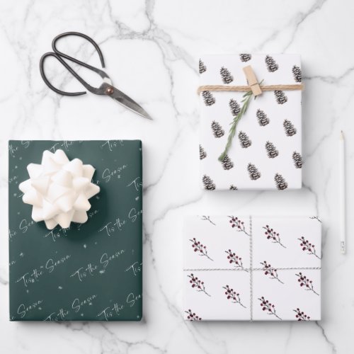 Tis The Season Pinecone Berry Patterns Wrapping P Wrapping Paper Sheets