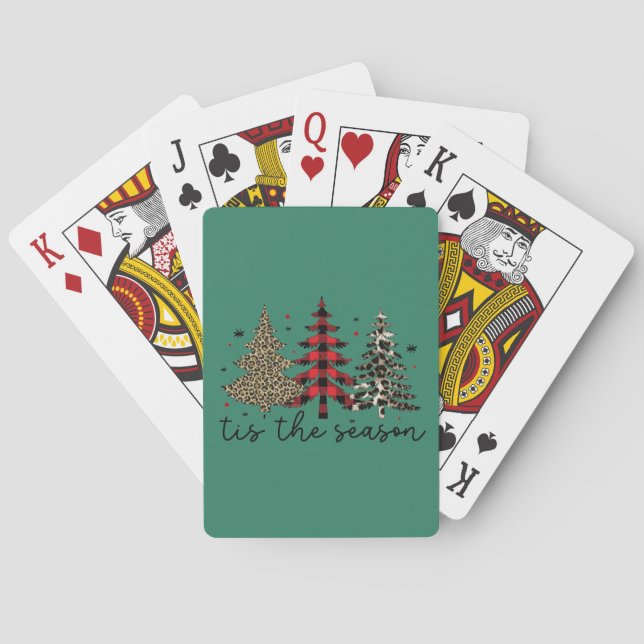 "Tis the Season" Plaid Leopard Christmas Trees Poker Cards (Back)