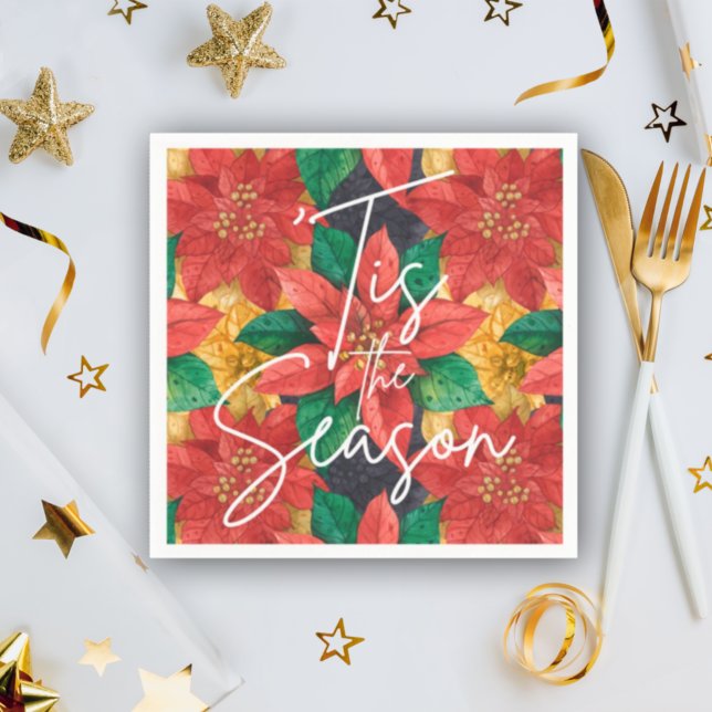 Tis the Season Poinsettia Christmas Holiday Napkins (Creator Uploaded)