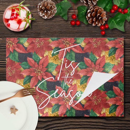 Tis the Season Poinsettia Christmas Paper Placemat