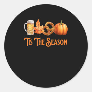 Tis The Season Pumpkin Beer Pretzel Fall Funny Okt Classic Round Sticker