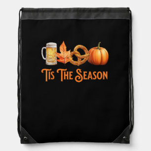 Tis The Season Pumpkin Beer Pretzel Fall Funny Okt Drawstring Bag
