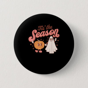 Tis The Season Pumpkin Boo 60s 70s Halloween Costu Button