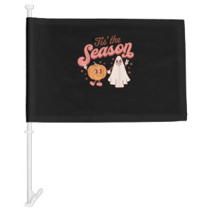 Tis The Season Pumpkin Boo 60s 70s Halloween Costu Car Flag