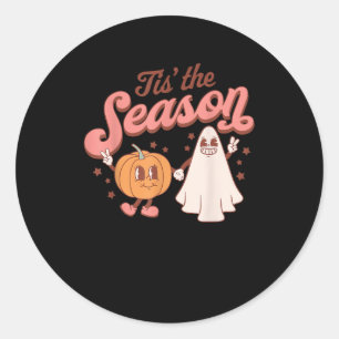 Tis The Season Pumpkin Boo 60s 70s Halloween Costu Classic Round Sticker