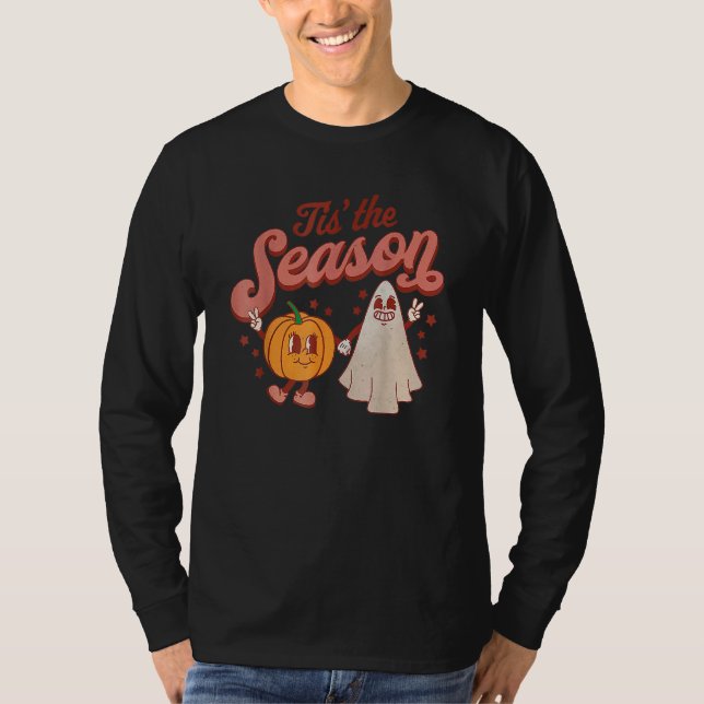 Tis The Season Pumpkin Boo 60s 70s Hippie Hallowee T-Shirt (Front)