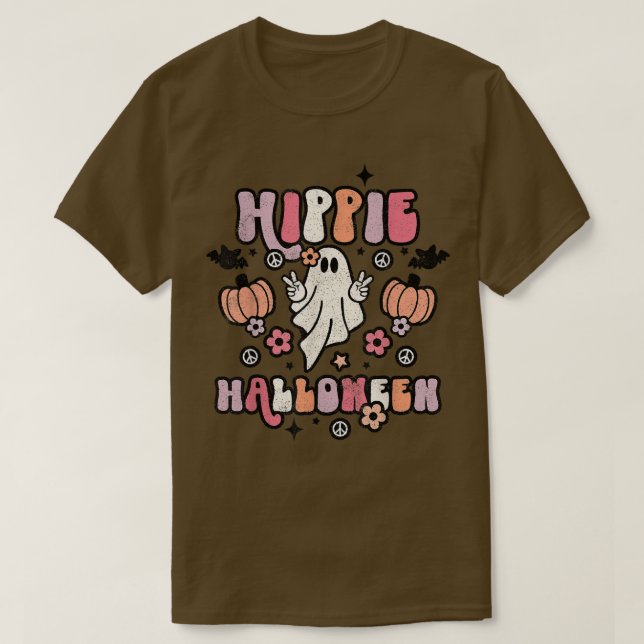 Tis The Season Pumpkin Boo 60s 70s Hippie Hallowee T-Shirt (Design Front)