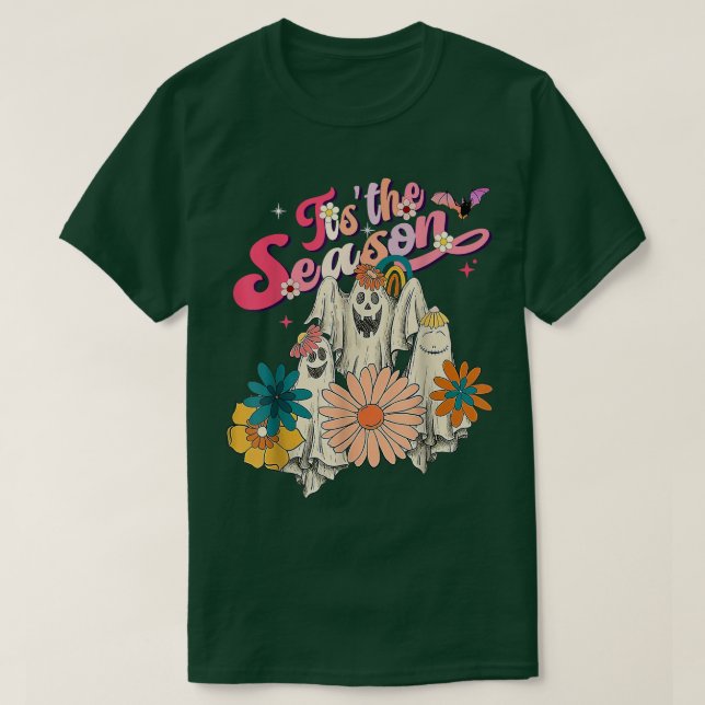 Tis the Season Pumpkin Boo 60s 70s Hippie Hallowee T-Shirt (Design Front)