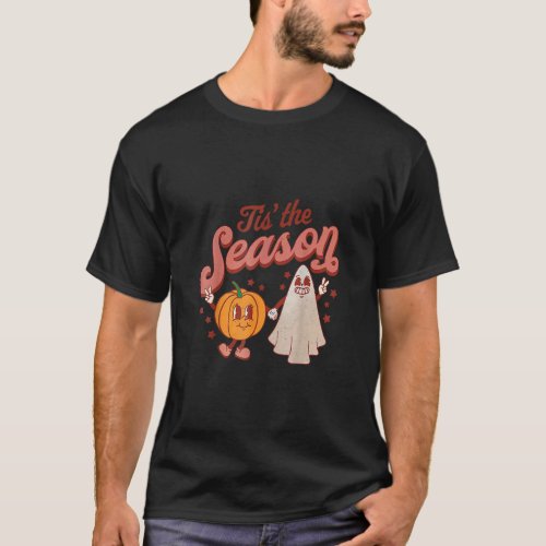 Tis The Season Pumpkin Boo 60s 70s Hippie Hallowee T_Shirt