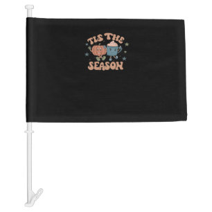 Tis The Season Pumpkin Fall Coffee Retro Car Flag