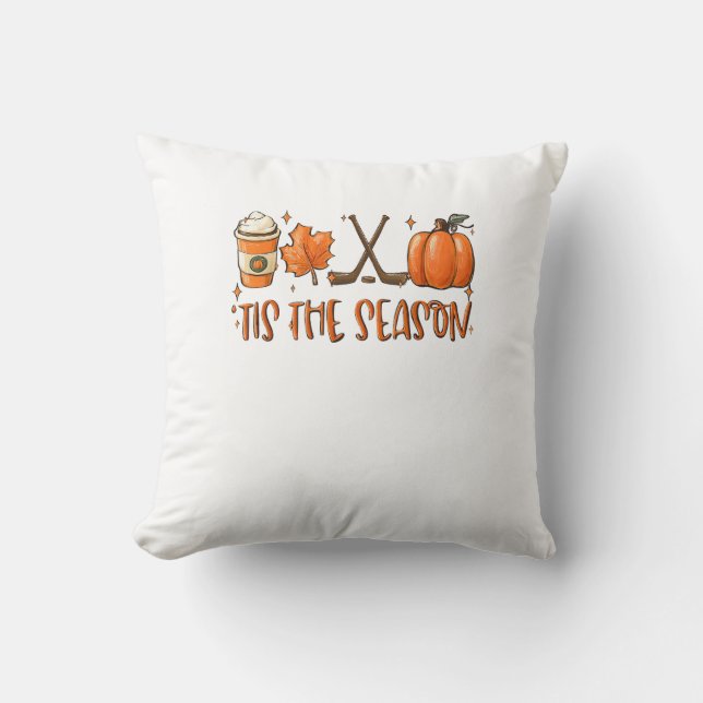 Tis The Season Pumpkin Latte Fall Leaves Thanksgiv Throw Pillow (Front)
