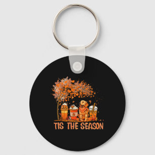 Tis The Season Pumpkin Latte Golden Retrieve Hallo Keychain