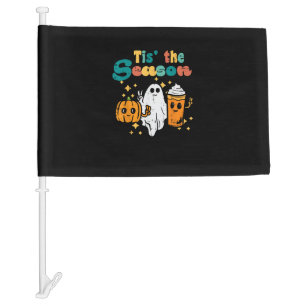 Tis The Season Pumpkin Latte Retro Halloween Fall Car Flag
