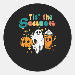 Tis The Season Pumpkin Latte Retro Halloween Fall Classic Round Sticker