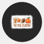 Tis The Season Pumpkin Leaf Latte Fall Footbyll Bl Classic Round Sticker