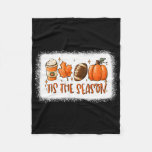 Tis The Season Pumpkin Leaf Latte Fall Footbyll Bl Fleece Blanket