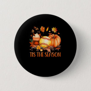 Tis The Season Pumpkin Leaf Latte Fall Softball Button