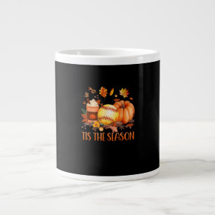 Tis The Season Pumpkin Leaf Latte Fall Softball Giant Coffee Mug
