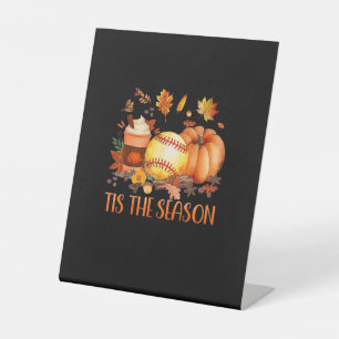 Tis The Season Pumpkin Leaf Latte Fall Softball Pedestal Sign