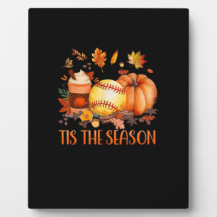 Tis The Season Pumpkin Leaf Latte Fall Softball Plaque