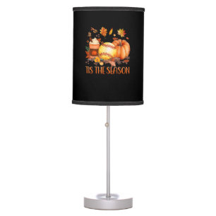 Tis The Season Pumpkin Leaf Latte Fall Softball Table Lamp