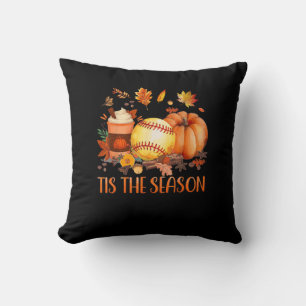Tis The Season Pumpkin Leaf Latte Fall Softball Throw Pillow