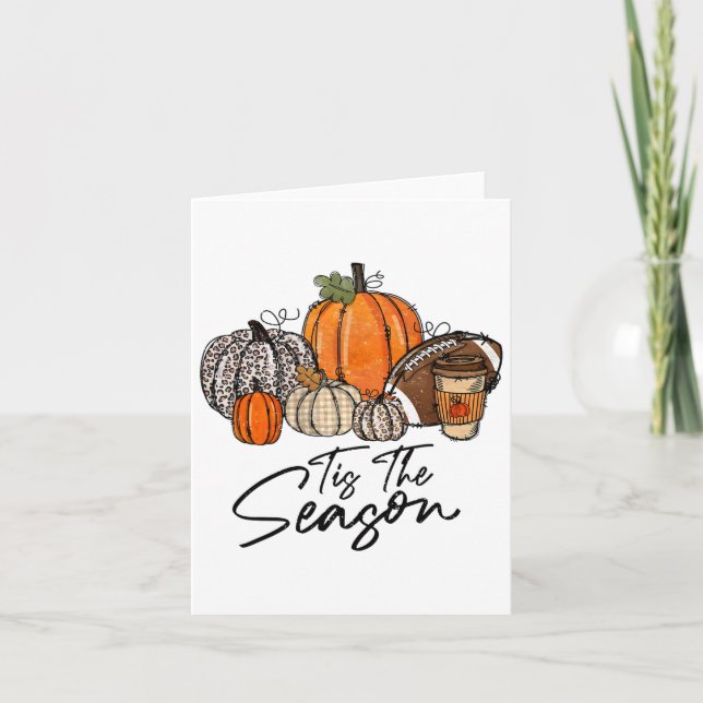 Tis The Season Pumpkin Leaf Latte Fall Thanksgivin Card (Front)