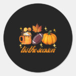 Tis The Season Pumpkin Leaf Latte Fall Thanksgivin Classic Round Sticker