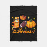 Tis The Season Pumpkin Leaf Latte Fall Thanksgivin Fleece Blanket