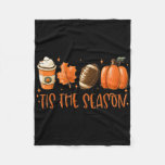 Tis The Season Pumpkin Leaf Latte Fall Thanksgivin Fleece Blanket