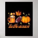 Tis The Season Pumpkin Leaf Latte Fall Thanksgivin Poster