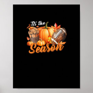 Tis The Season Pumpkin Leaf Latte Fall Thanksgivin Poster