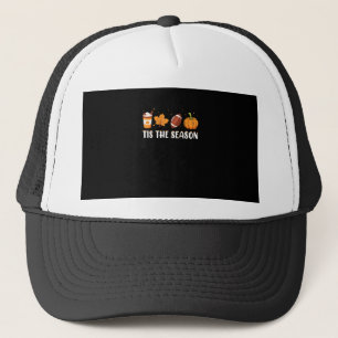 Tis The Season Pumpkin Leaf Latte Fall Thanksgivin Trucker Hat