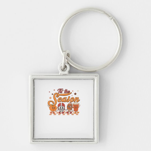 Tis The Season Pumpkin Leaf Latte Football Creativ Keychain (Front)