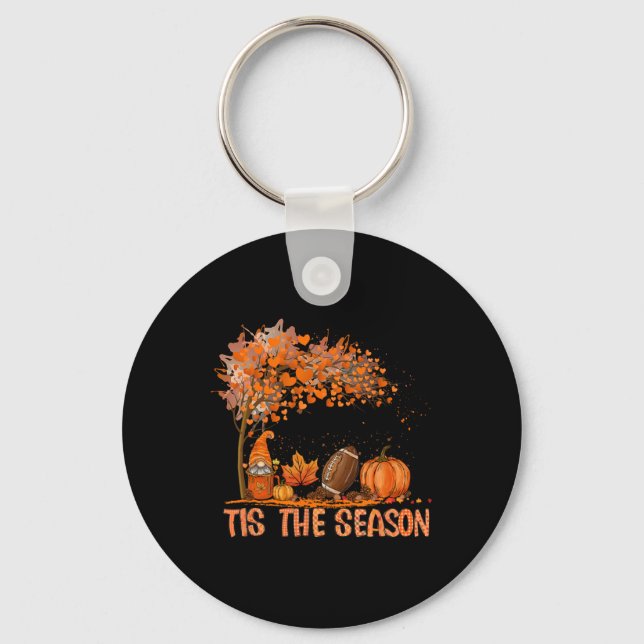 Tis The Season Pumpkin Spice Football Fall Leaves  Keychain (Front)