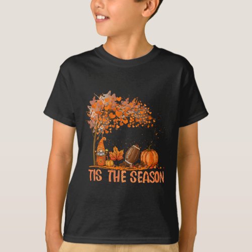 Tis The Season Pumpkin Spice Football Fall Leaves  T_Shirt