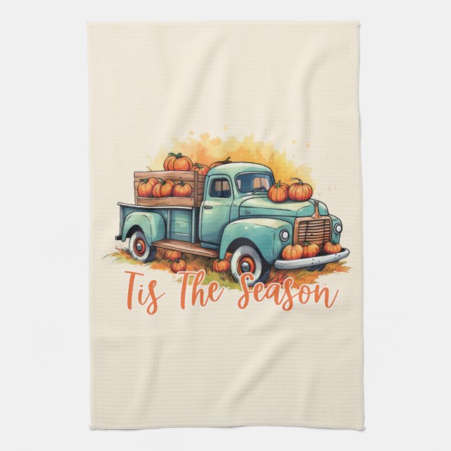 'Tis The Season Pumpkin Truck Kitchen Towel (Vertical)