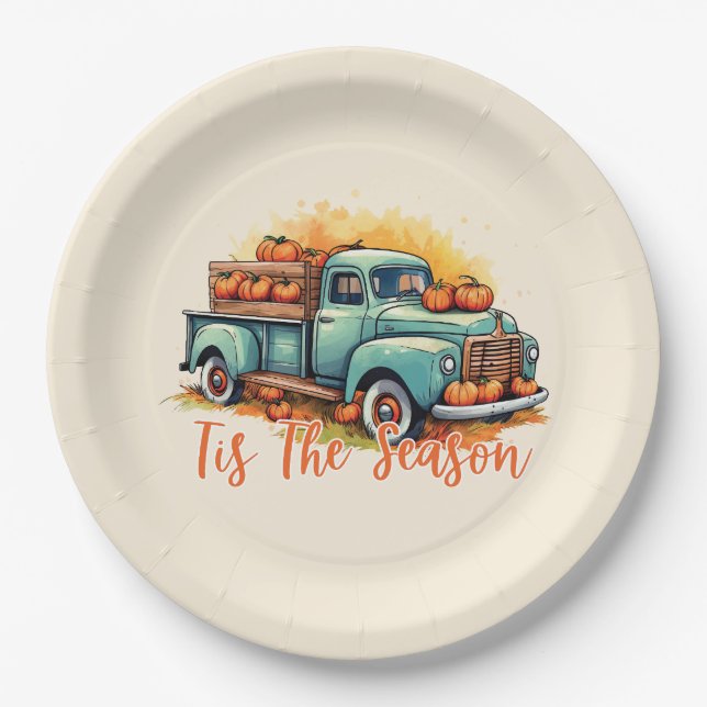 'Tis The Season Pumpkin Truck Paper Plates (Front)