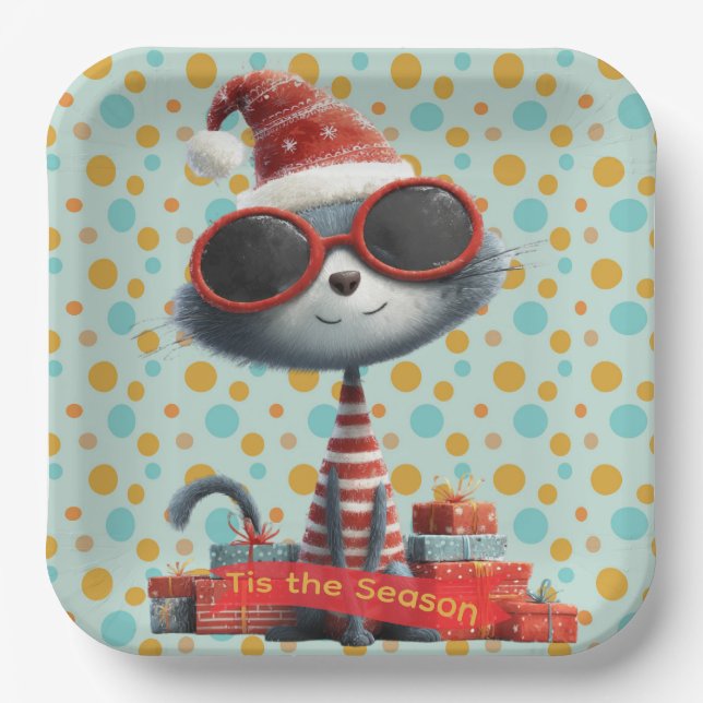 Tis The Season Quirky Cat Paper Plate (Front)