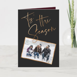 Tis the Season Quote Black Minimal Photo Christmas Card