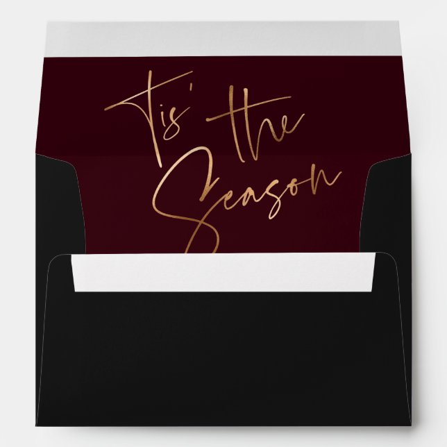 Tis the Season Quote Black Red Minimal Christmas Envelope (Back (Bottom))