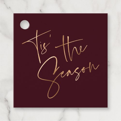 Tis the Season Quote Black Red Minimal Christmas Favor Tags